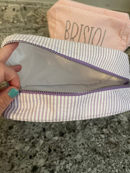 Personalized youth seersucker tote bag or cosmetic bag