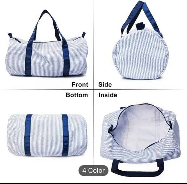 Personalized youth seersucker tote bag or cosmetic bag