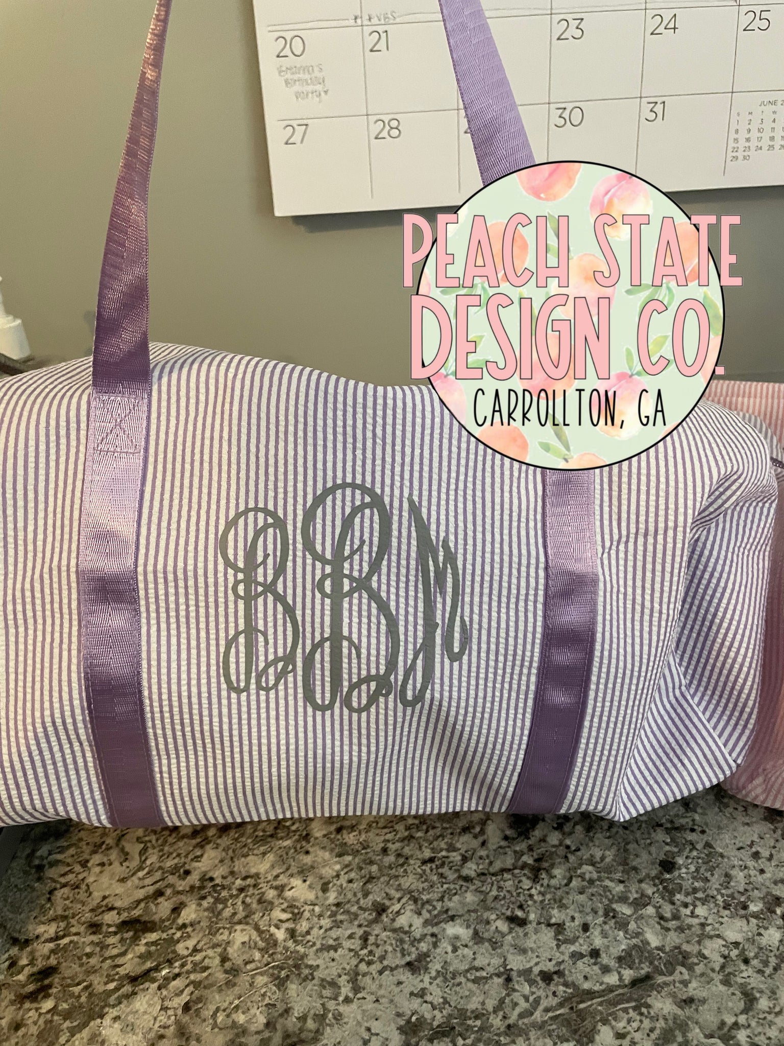 Personalized youth seersucker tote bag or cosmetic bag