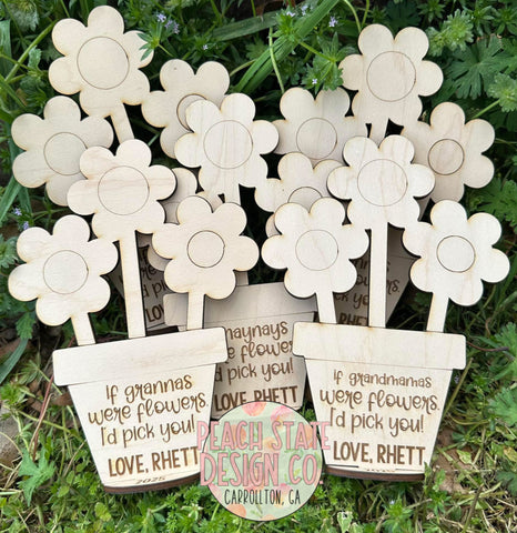 Personalized engraved wood flower pots