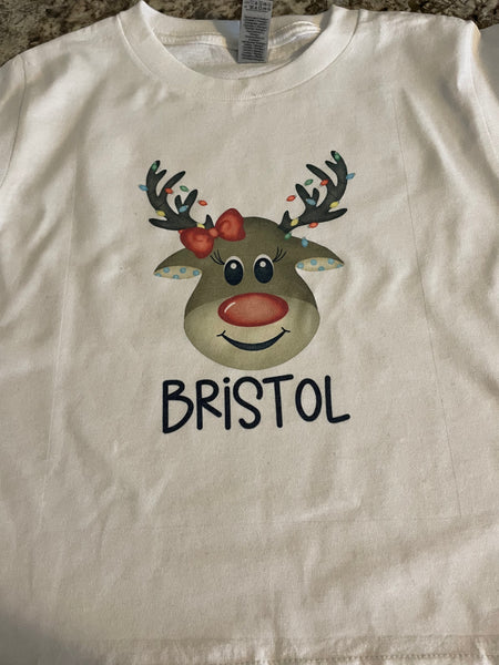 Girl Personalized Reindeer tee