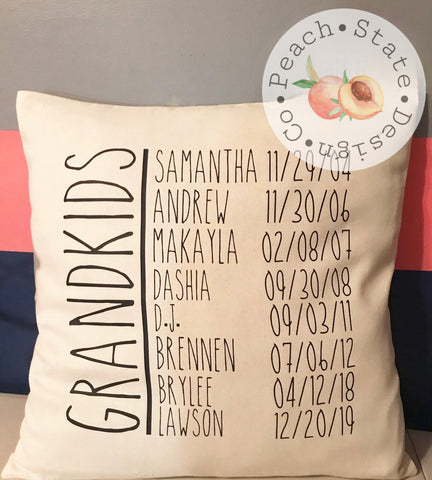 Personalized GRANDKIDS pillow cover