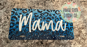 Mama Tag- blue glitter & cheetah