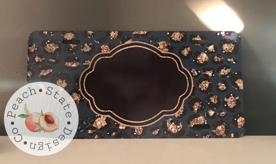 Dark gray & cheetah print car tag