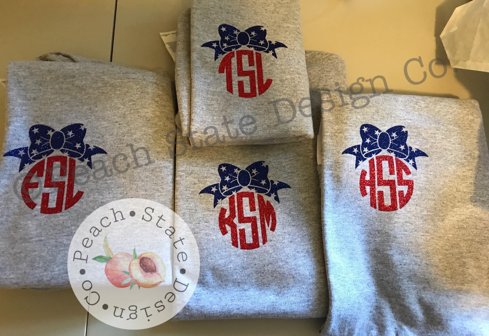 Monogram 4th tee with bow (all glitter)