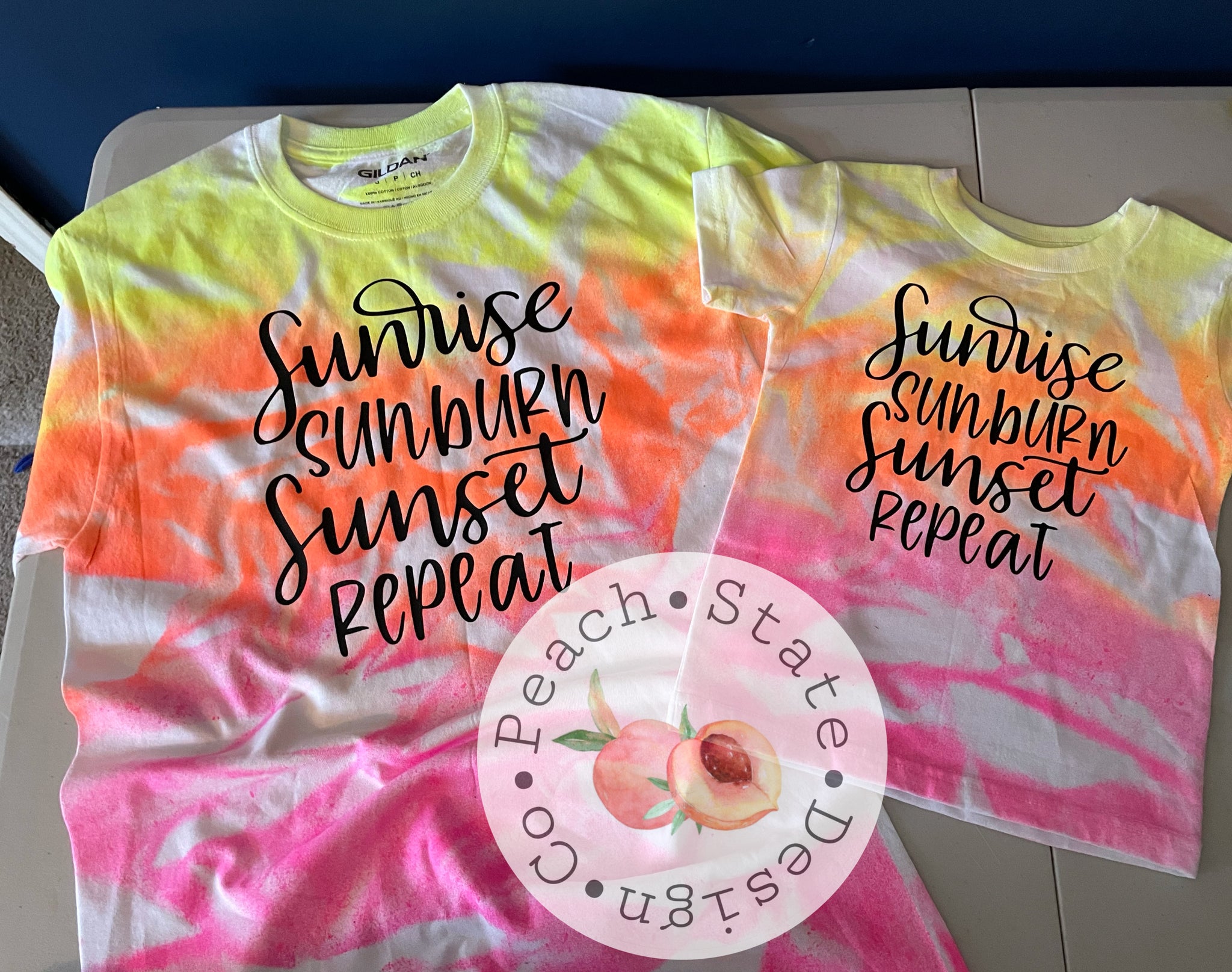 Sunrise, Sunburn, Sunset, Repeat neon tie dyed