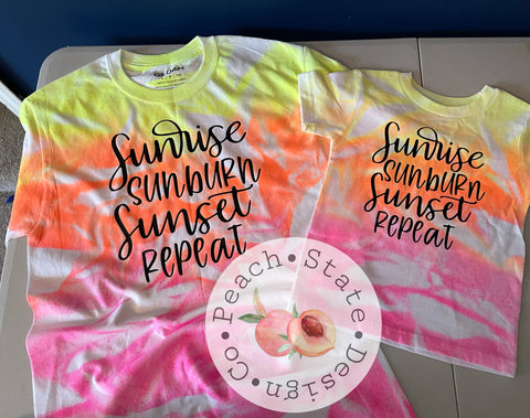 Sunrise, Sunburn, Sunset, Repeat neon tie dyed