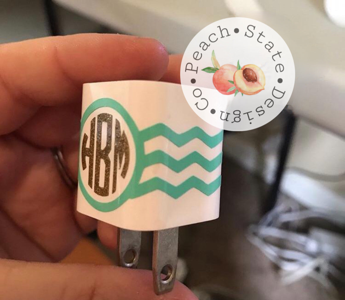 Monogrammed iPhone charger wrap decal