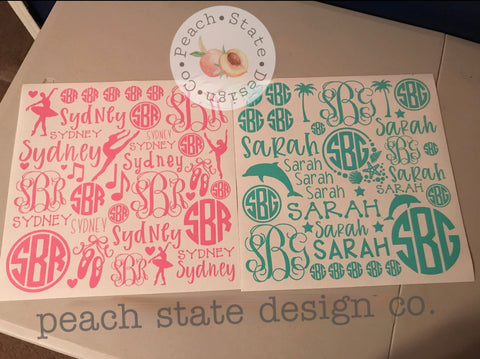 Full sheet name/ monogram decals