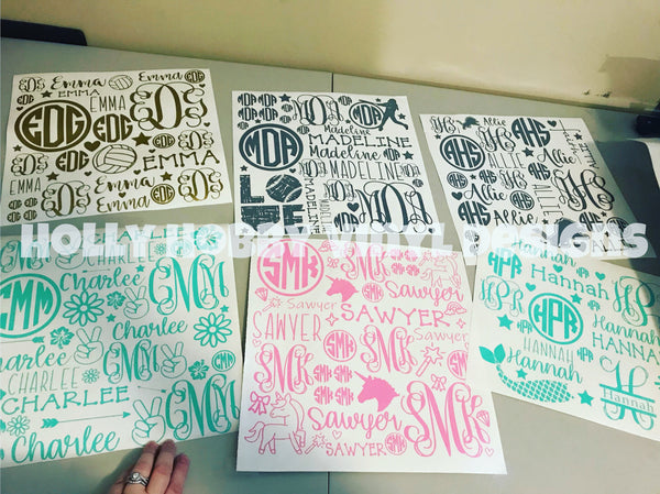 Full sheet name/ monogram decals